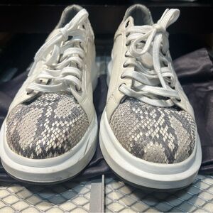Women's White and Snake Print Sneakers